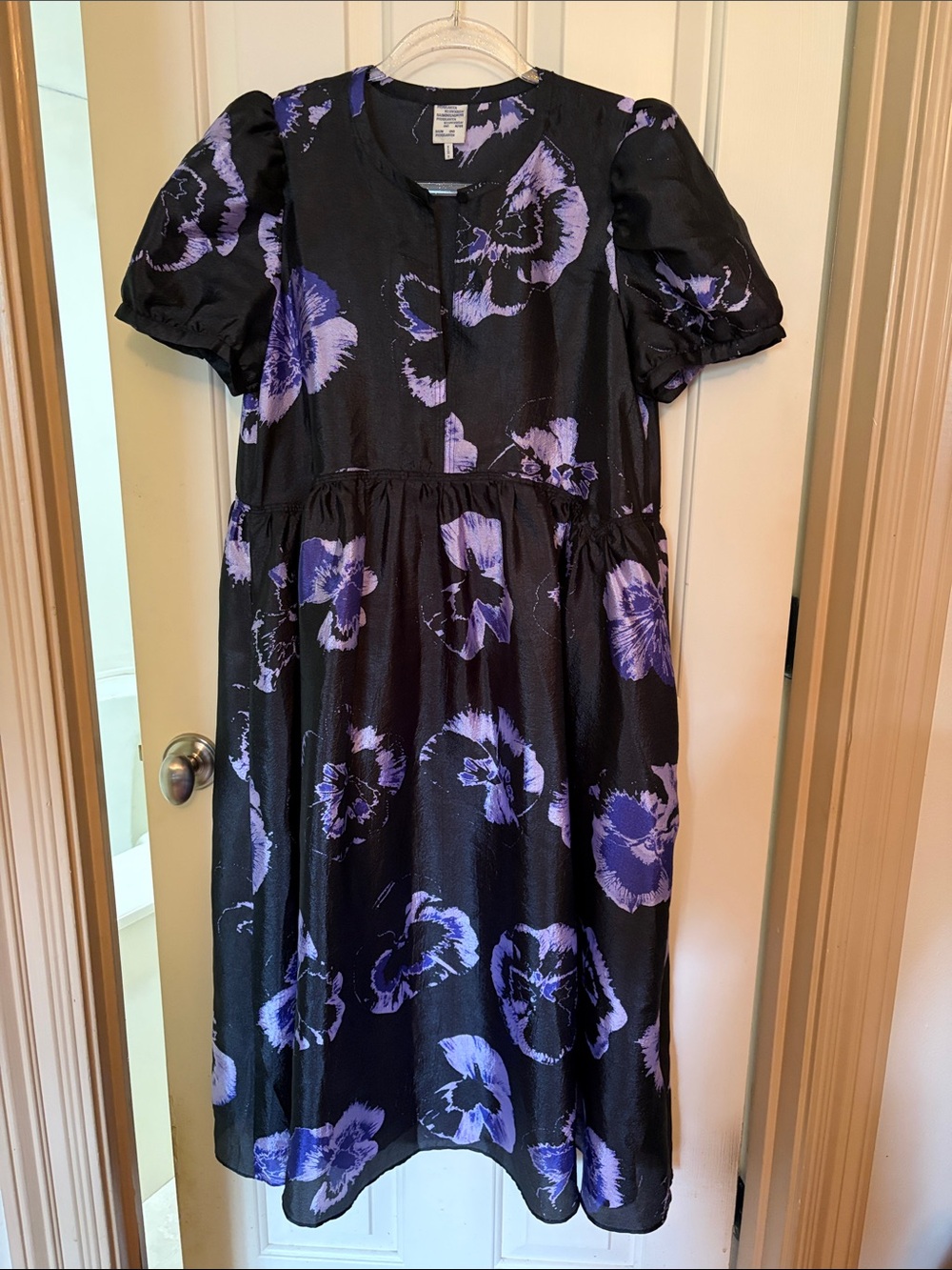Women’s Black Midi Dress with Purple Floral Print